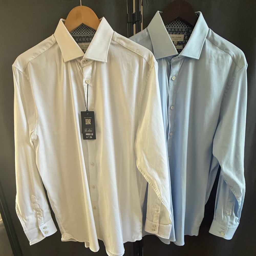 Ted Baker Nylon Stretch Formal Shirts - White&L.Blue (pair) - 16.5R 32/33 "Slim"
